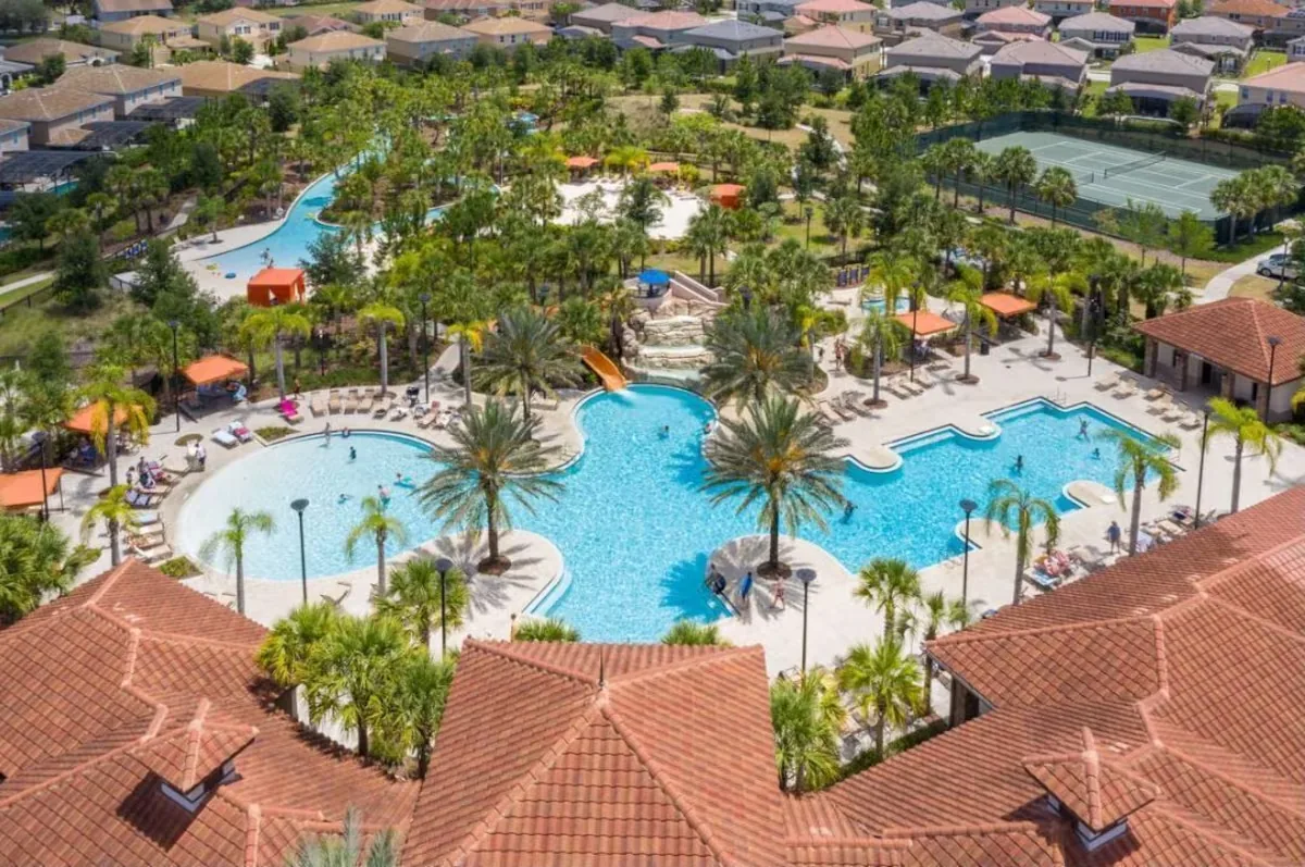 Aerial view of Solterra Resort zero-entry pool
