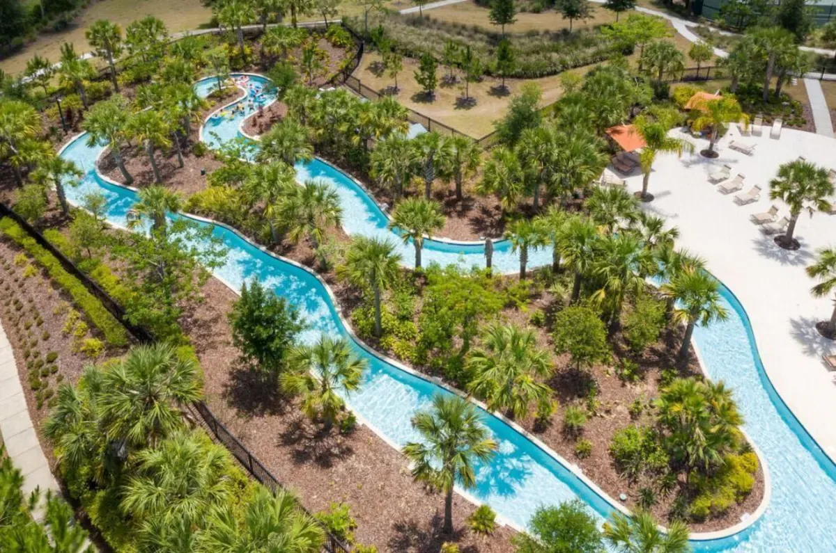 Aerial view of Solterra Resort lazy river, Davenport Florida
