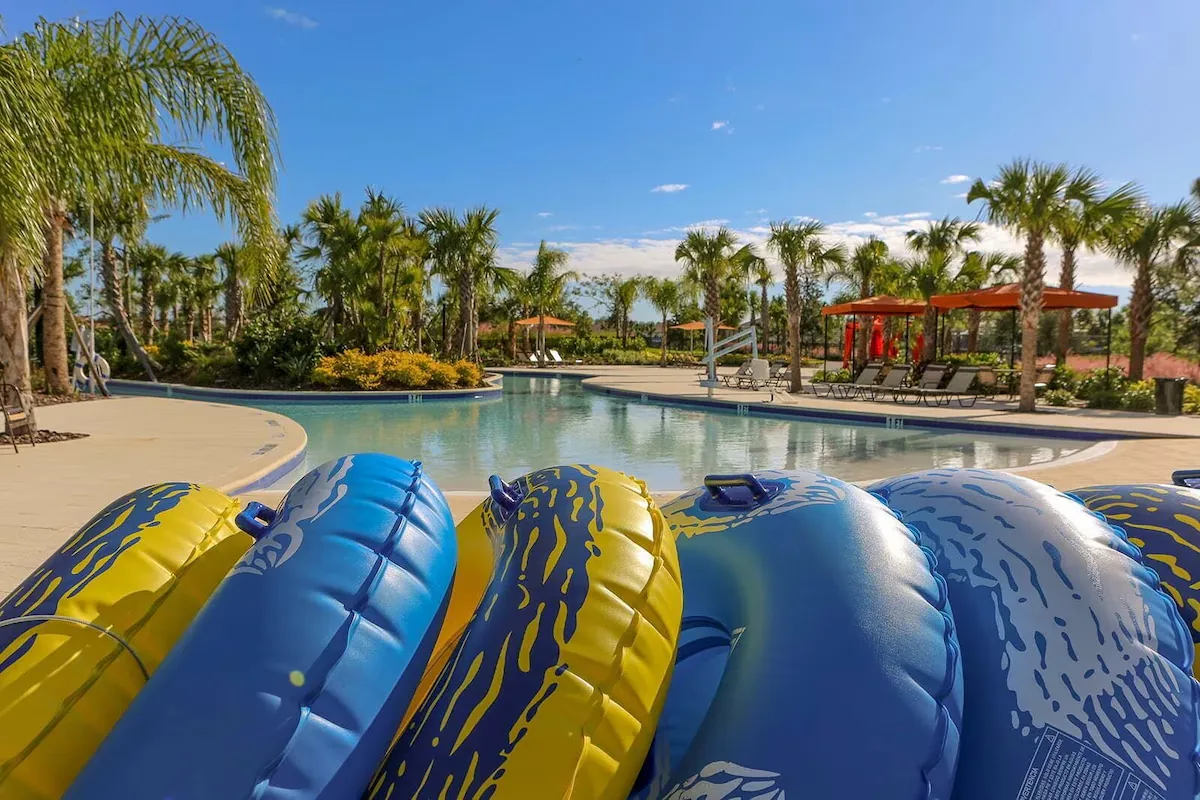 Tubes stacked by the Solterra lazy river